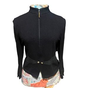 St. John Collection by Marie Gray zip up Sweater Jacket Suede Trim Black Size 14